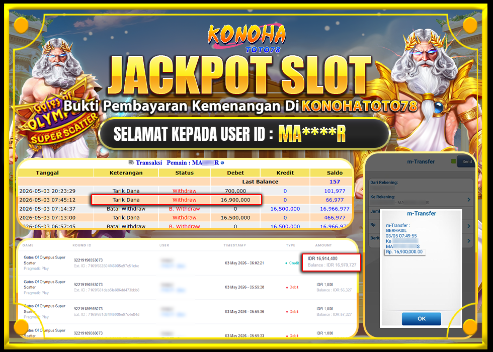 KONOHATOTO78 JACKPOT GATES OF OLYMPUS SUPER SCATTER Rp.16.900.000,-LUNAS